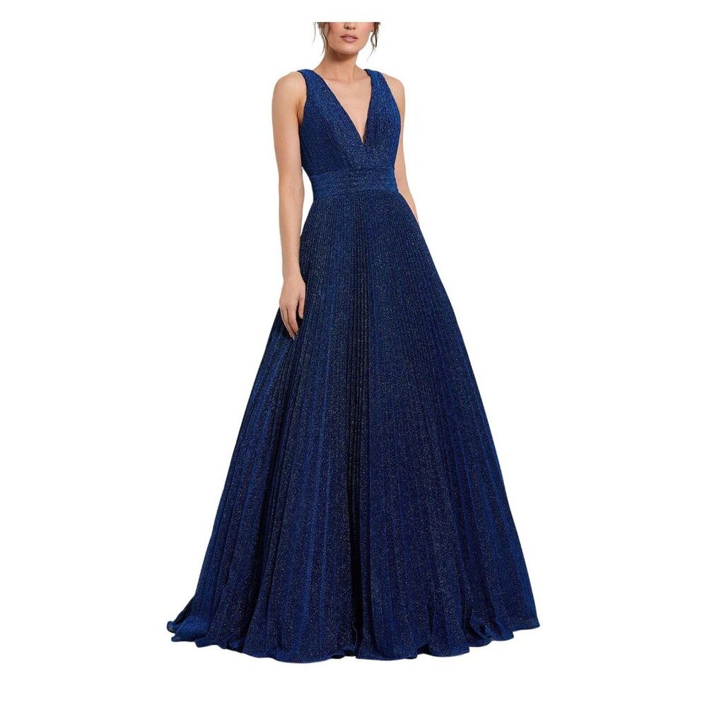 NWT Ieena by Mac Duggal Pleated Sleeveless Dress Gown Royal Navy Blue 4